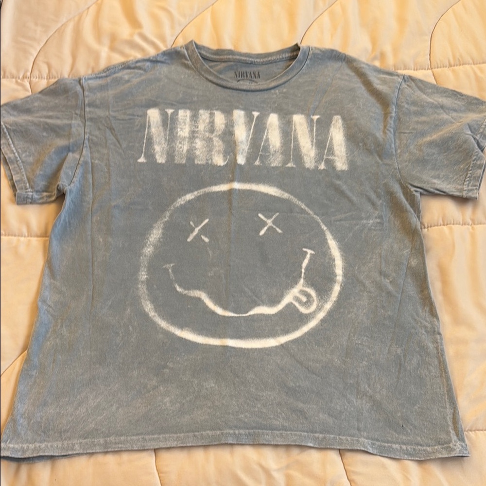 NIRVANA Washed Blue Smiley Face Tee